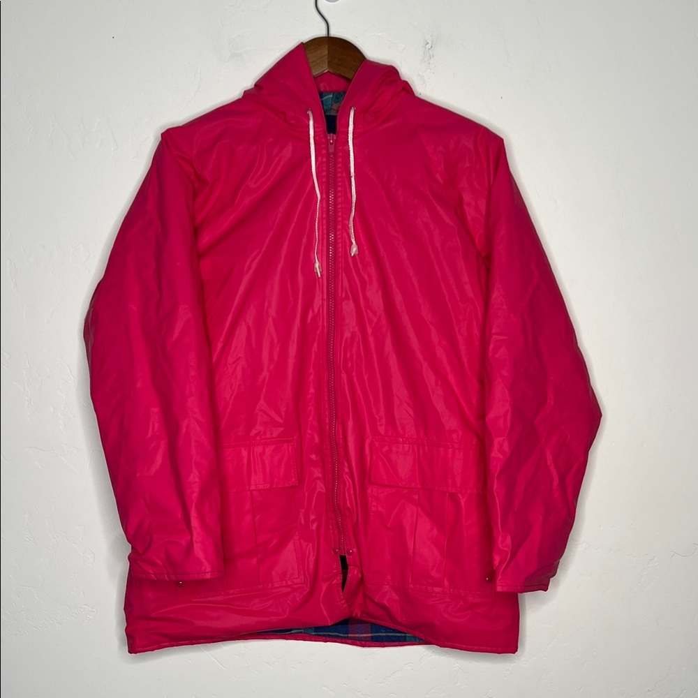 Vintage Misty Harbor Pink Hooded Raincoat Plaid Lined Full Zip Women's Medium